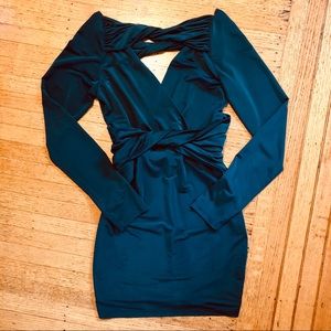 STYLESTALKER TEAL BLUE RUCHED BODY HUGGING DRESS